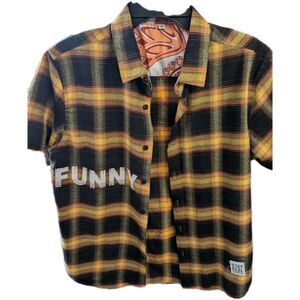 Stay Real Designed by Cegoden 1997 'Funny' Plaid Short Sleeve Button-Down Shirt